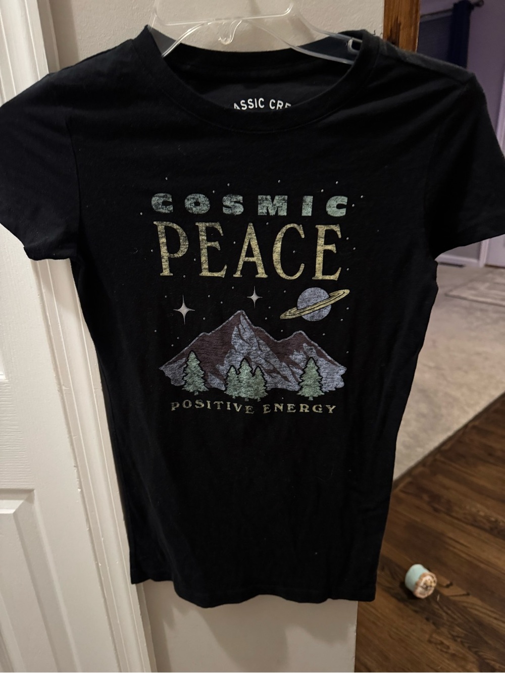 Classic Cosmic Peace Graphic Tee - Black with Green Accents